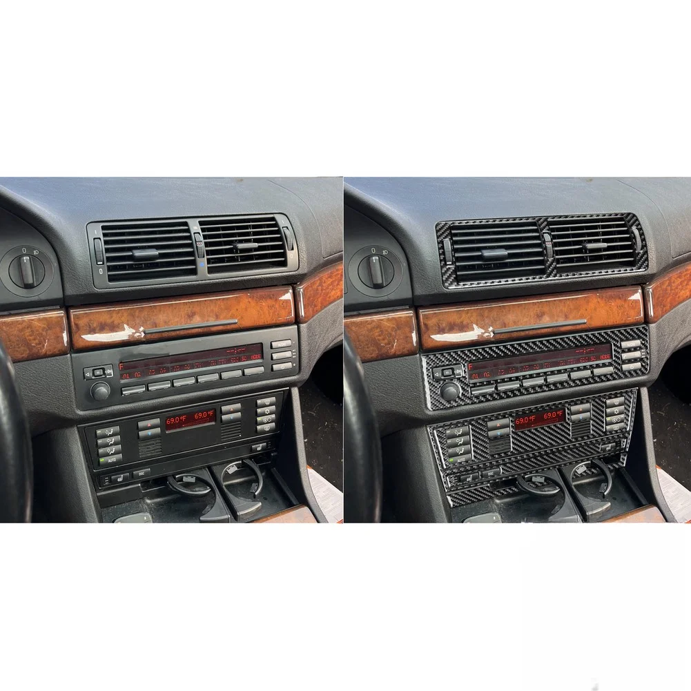 Carbon Fiber Vinyl Sticker Assembly for BMW 5 Series Interior Center Console CD for Audio Panel and Control Buttons