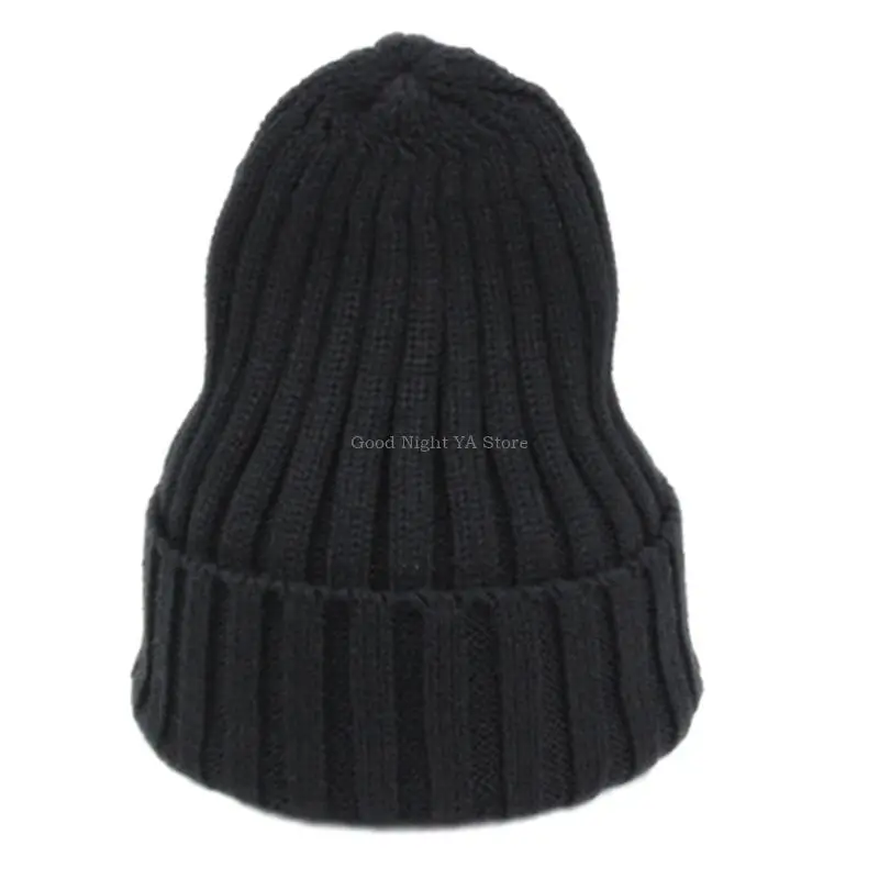 Unisex Winter Ribbed Knit Pointed Beanie Hat Solid Color Cuffed Skull Cap