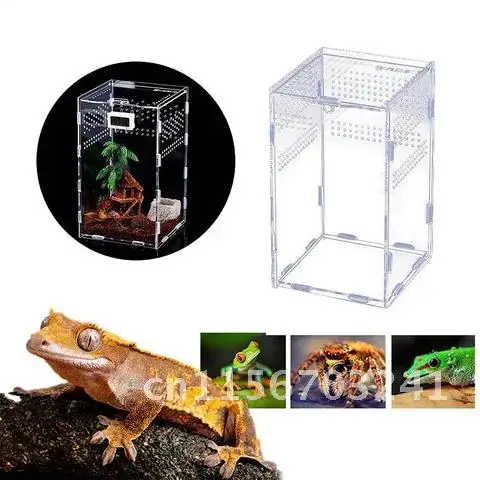 Cubierta deslizante transparente de acrílico, caja de cría de reptiles, insectos, arañas, tortugas, lagarto, caja de alimentación, tanque de terrario