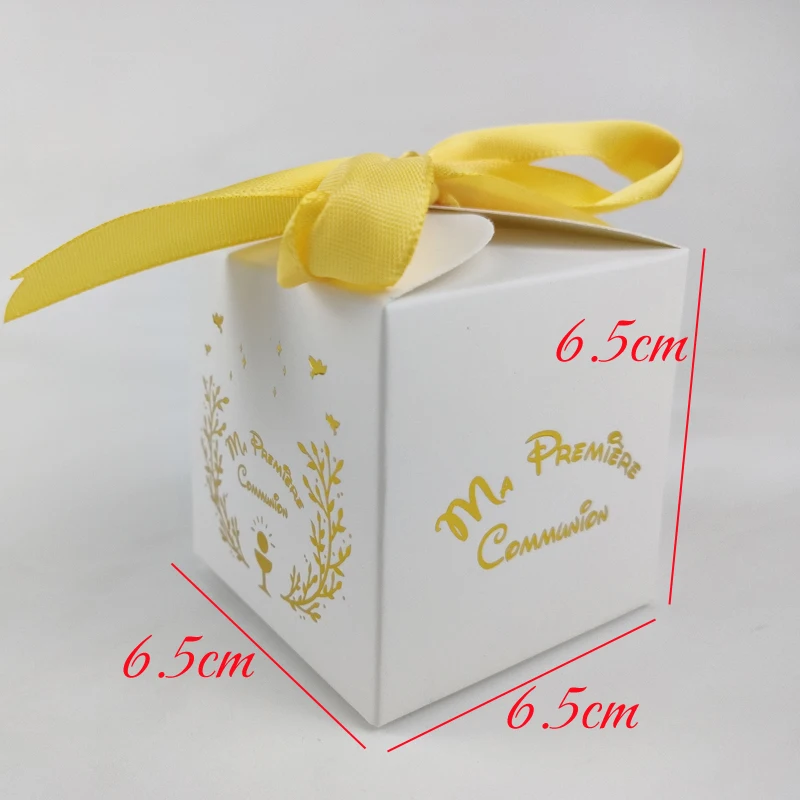 20 pieces 6.5x6.5cm Ma Première Communion Small Gift Box For France Kids First Communion Party Decoration Box