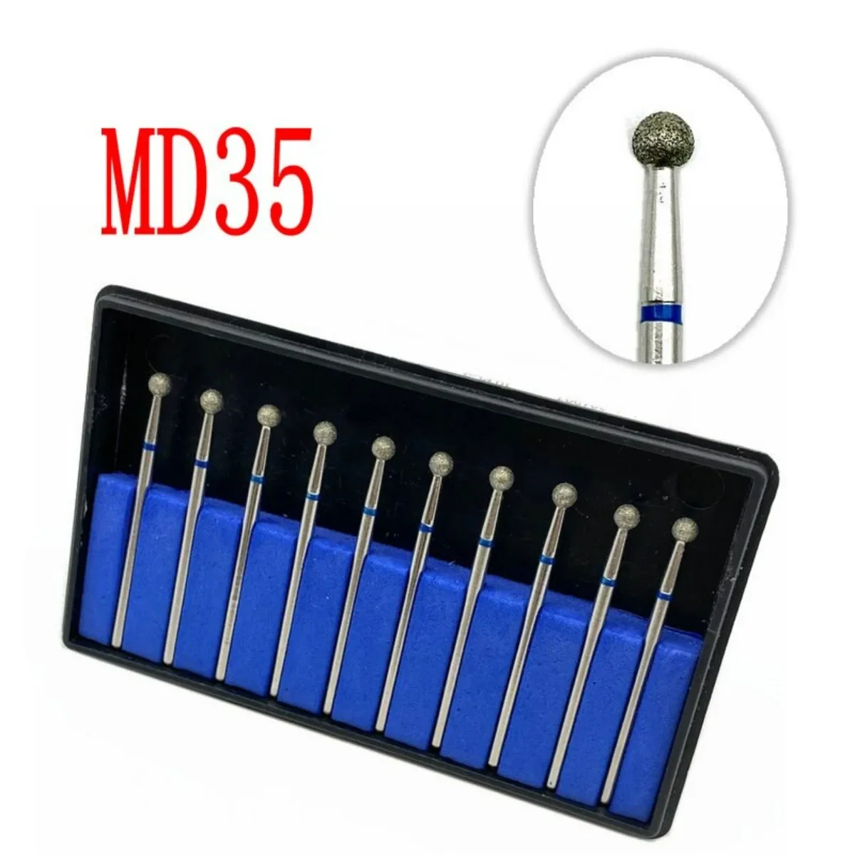 10pcs/set Diamonds Nail Drill Milling Cutter Grinding Polish  Craft Polisher 2.35mm Shank Round Head Diamond Burs MD35