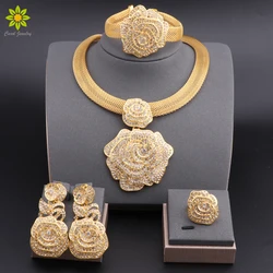 Dubai Gold Color Jewelry Sets For Women Bridal Luxury Necklace Earrings Bracelet Ring Set African Wedding Party Gifts