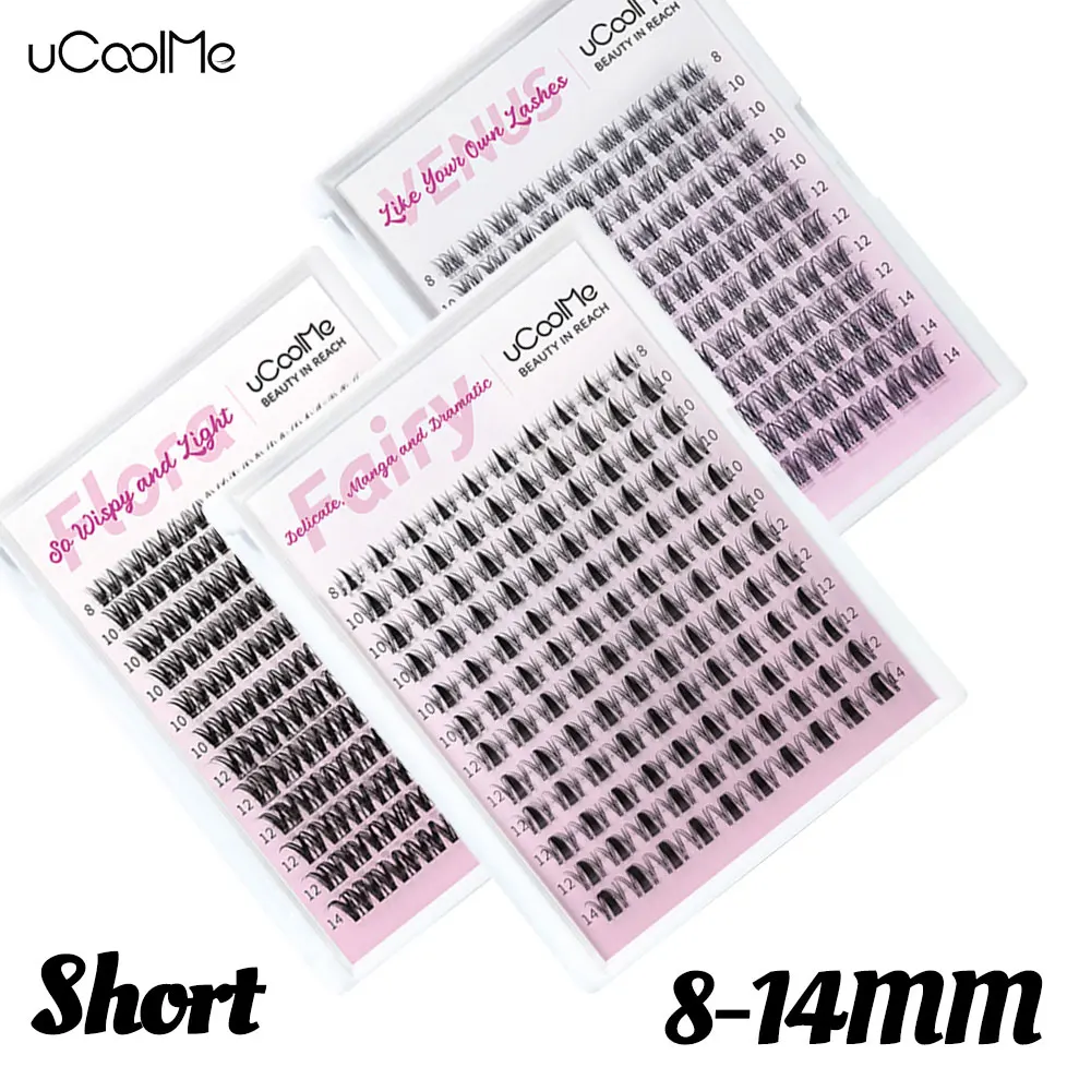 uCoolMe Lashes Short Fairy Venus Flora 0.05mm Wider Span Clusters Super Soft Natural 8-14mm DIY Individual Manga Lash Extensions