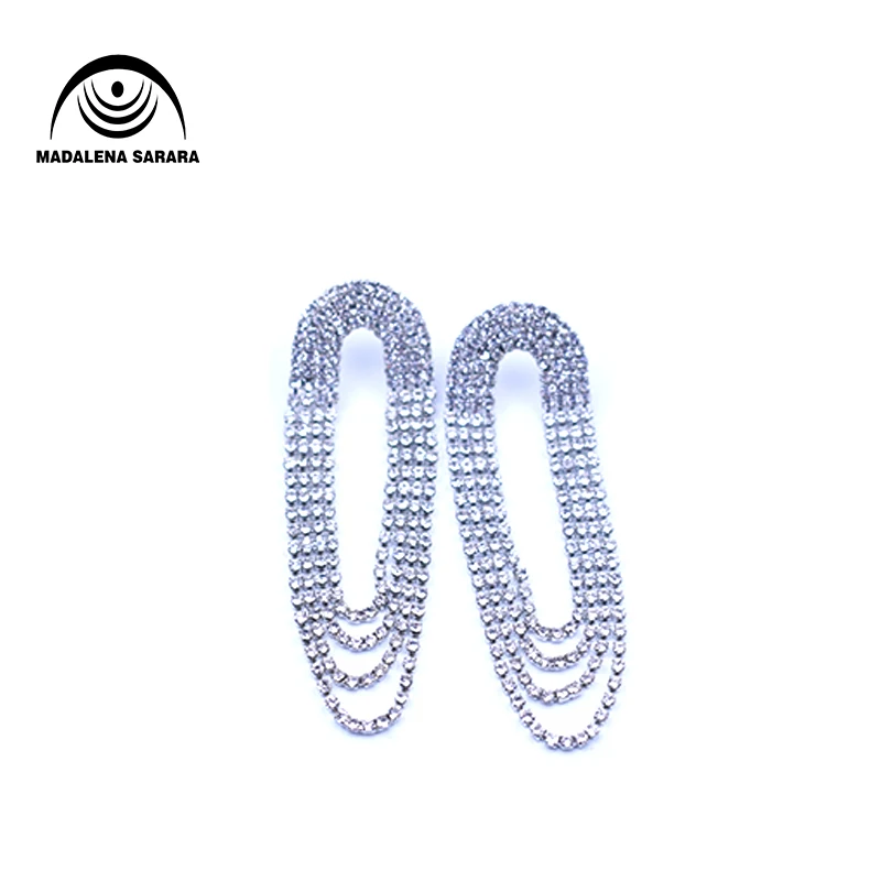 MADALENA SARARA Rhinestone Zircon Inlaid Pave Setting Earrings  Heart Circle Style Multi rows Easy Deal