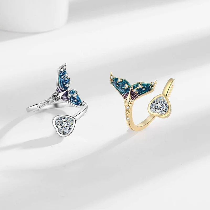 New Fish Tail Ring for Women with Unique Design and Sweet Romantic Open Rings Fashion Girl Jewelry KOFSAC
