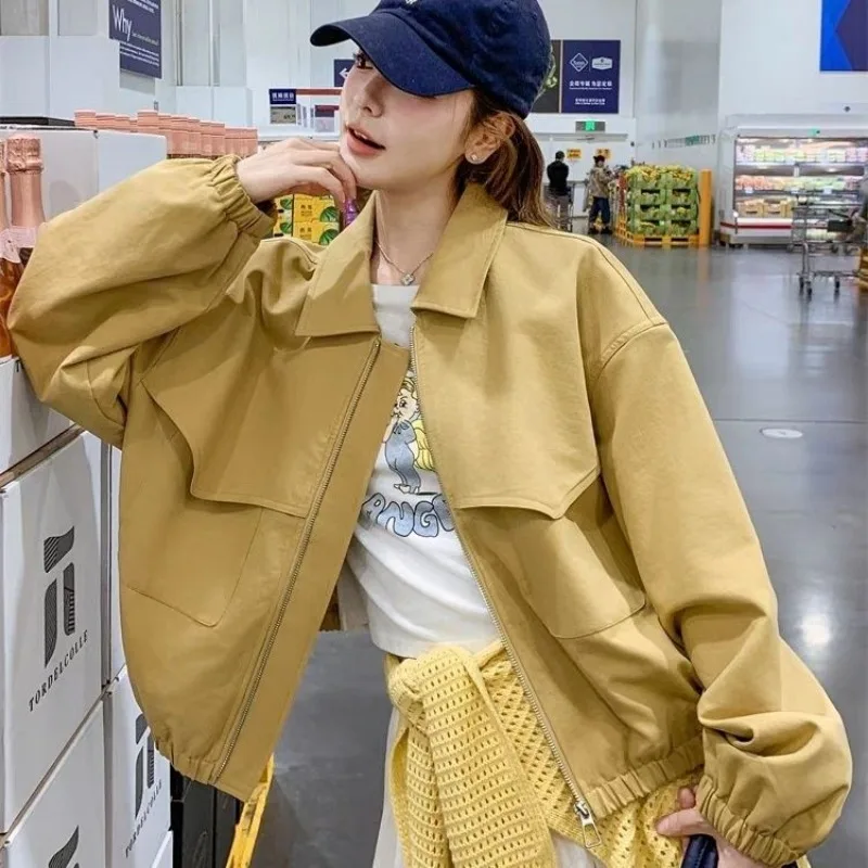 

Женская одежда, осенне-зимний модный простой однотонный кардиган на молнии с отложным воротником, женское модное пальто с карманами