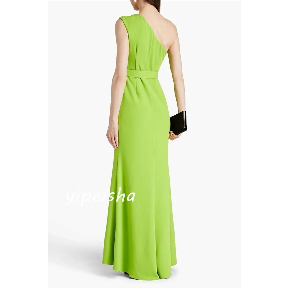 Personalizado elegante simples jérsei plissado ruched faixa sereia vestidos longos de um ombro vestidos de celebridades correspondência de alta qualidade