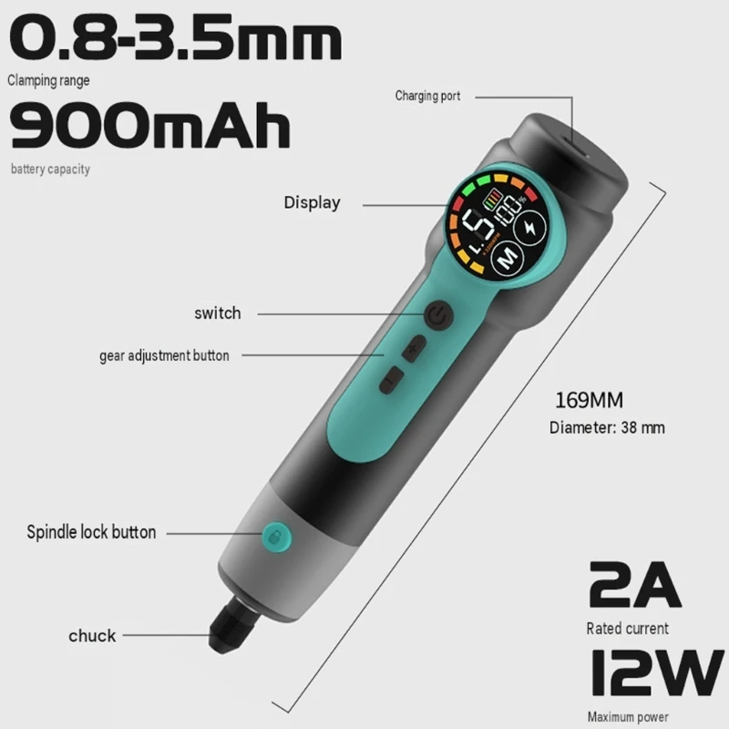 Variable Speed Electric Grinding Tool 3200-16000RPM 5 Gear Speeds, Digital Battery Display, Rechargeable Power, and M4YD