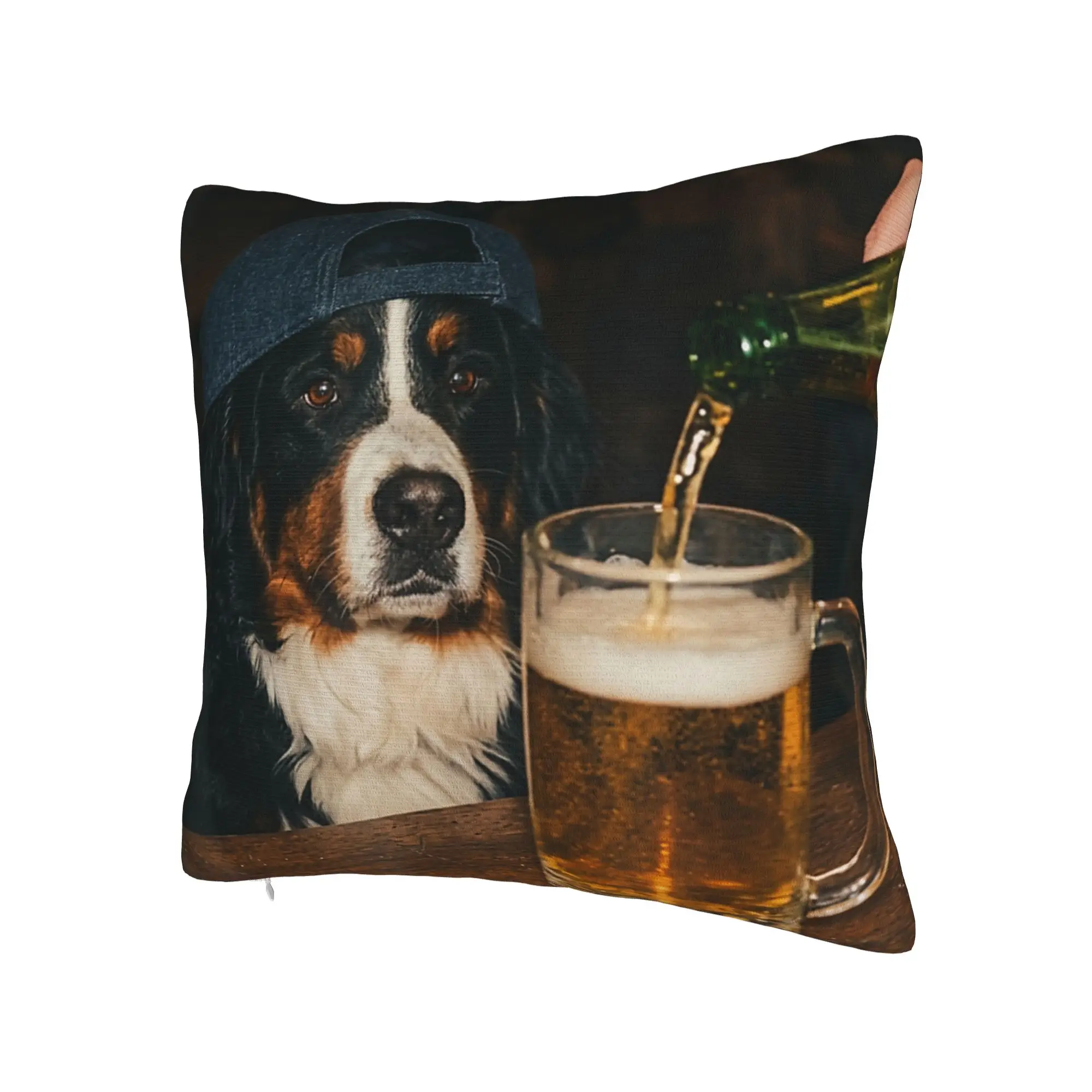 Decorative Pillowcase Border Collie Drinking Beer Funny Dog Meme  Seater Throw Pillow Case Cover Zipper Multiple Sizes