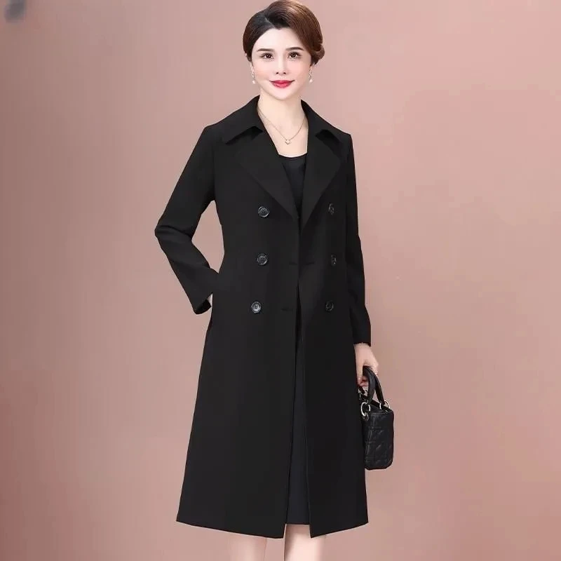 Elegancki płaszcz trencz damski średniej długości NOWY wiosenno-jesienny modny szlachetny płaszcz przeciwdeszczowy damski w stylu brytyjskim khaki płaszcz wierzchni 4XL