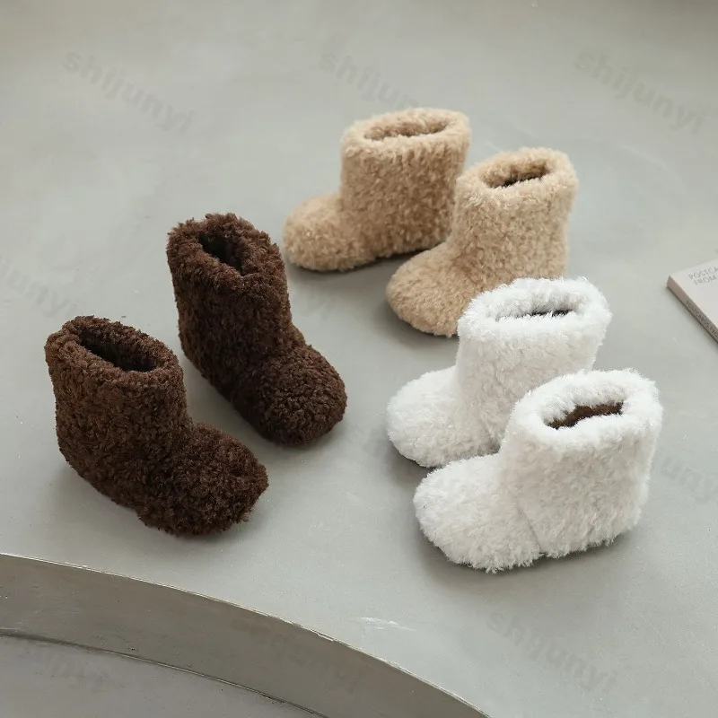 

Winter Girls Boot Fluffy Warm Plush Children Cotton Shoes 2025 Autumn Round Toe Slip Baby Toddler Fashion Anti Slip Ankle Boots