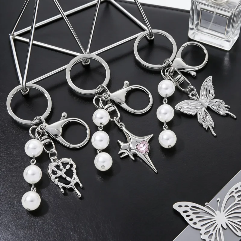 Y2K Herz Schmetterling Stern Hübsche Emaille Silber Farbe Schlüsselbund Mode Schlüssel Ring Für Frauen Freundschaft Geschenk Handgemachten Schmuck
