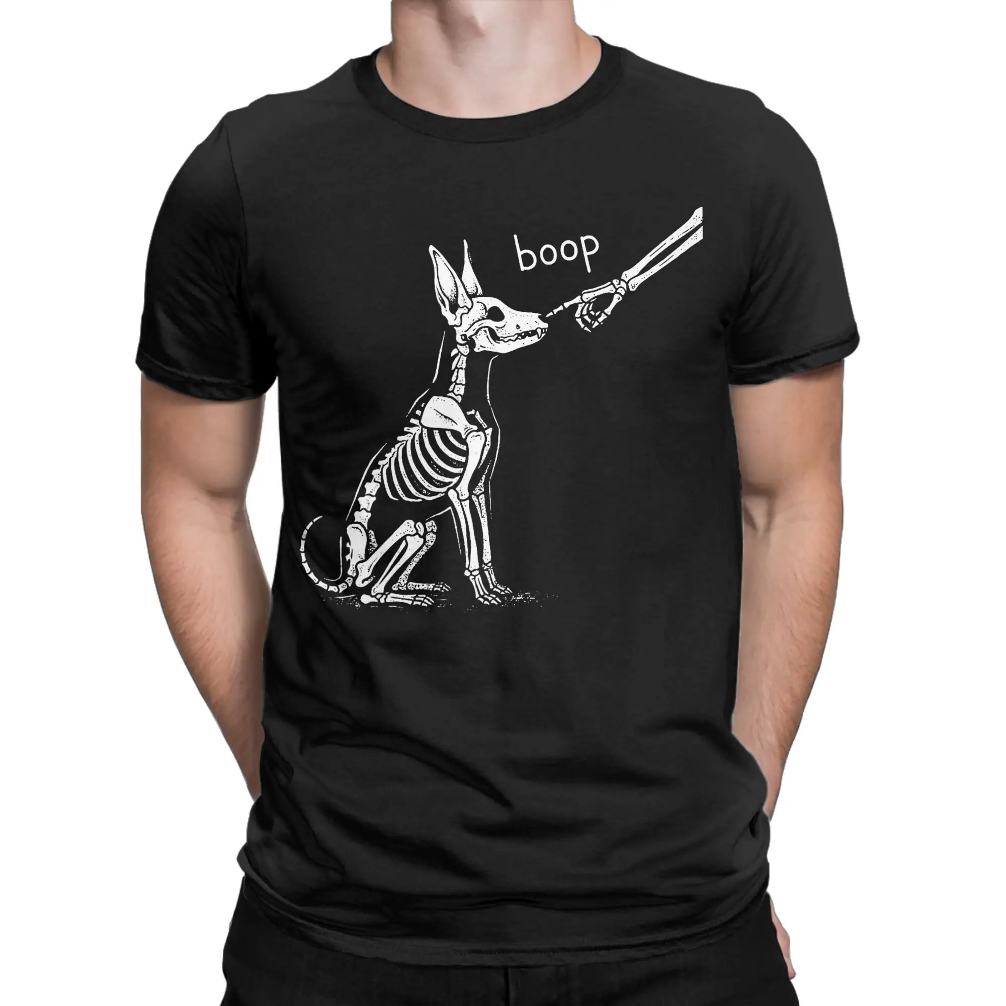 Men Boop Funny Dog Skeleton Boop Halloween Night Dog Graphic T-Shirts  100% Cotton Clothes Beach Y2K Retro Short Sleeve T-Shirt