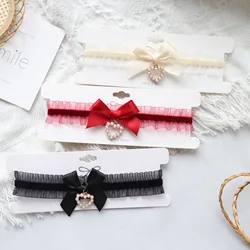 New Women's Lolitas Handmade Vintage Lace Heart Choker Cute Collar For Women Gothic Bow Knot Necklace Girls Uniform Accessories
