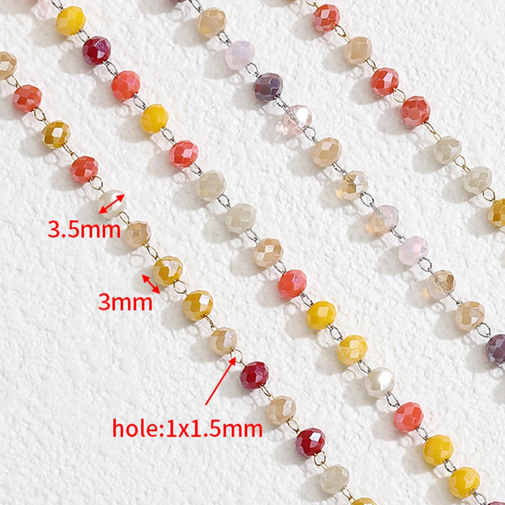 1meter Crystal Stone Stainless Steel Chain Red Purple Beaded Chains for Necklace Bracelet Sweater Chain Jewelry Making DIY