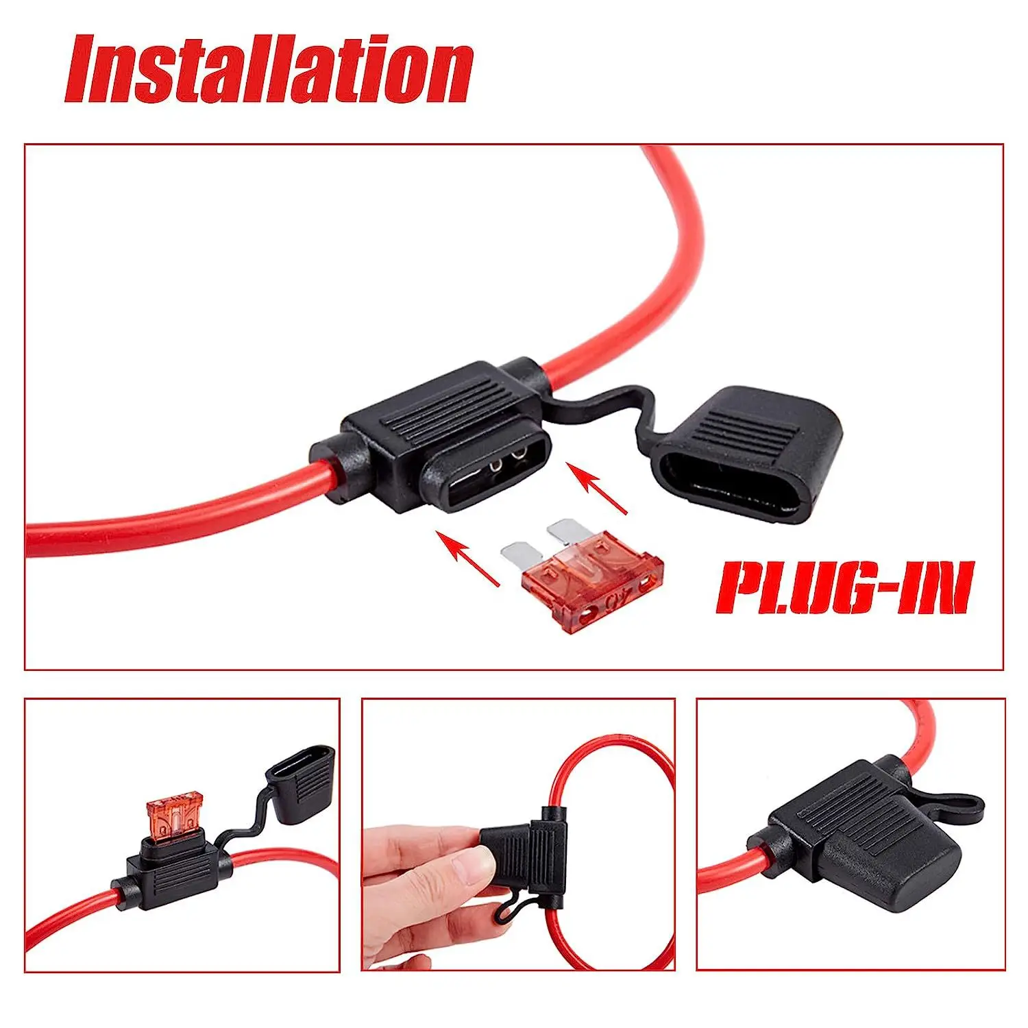 2-Piece set of 10AWG cable with 30a40a insurance film, car modification, car, yacht, RV, marine fuse holder