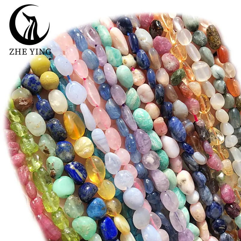 Zhe Ying 15\'\' Natural Irregular Peridot Stone Aquamarine Mookaite Sunstone Beads for Jewelry Making DIY Bracelet 6-8mm