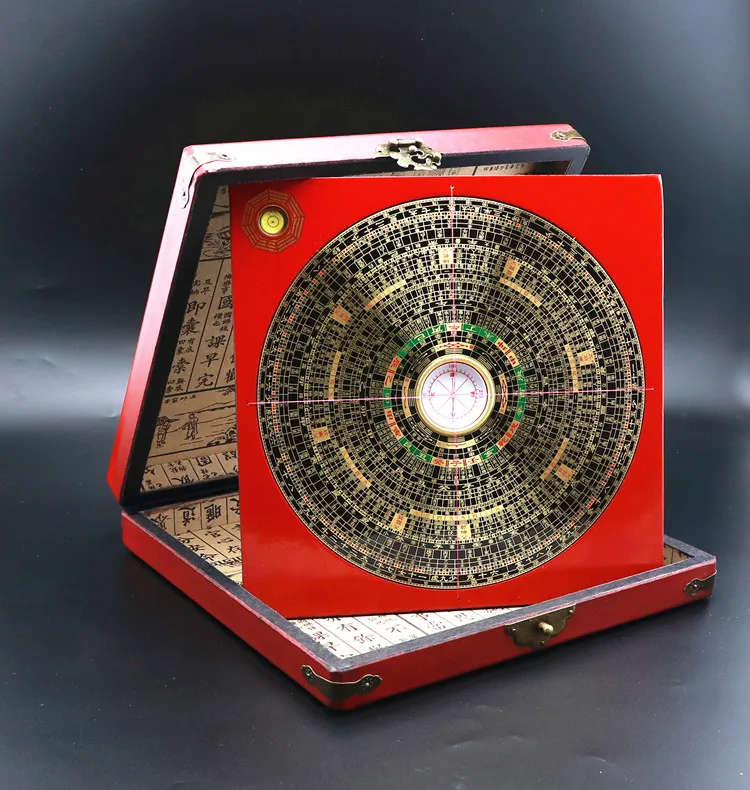 large size # Geomantic master tool-Southeast Asia efficacious Eight Diagrams FENG SHUI Compass LUOPAN + Retro red wood box