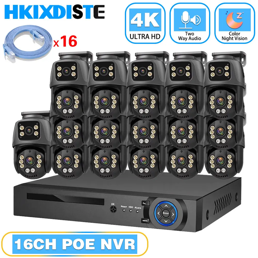 

Уличная PTZ-камера Ultra 4K 8MP с двумя объективами и PoE, система видеонаблюдения NVR на 16 каналов для наружного домашнего видеонаблюдения
