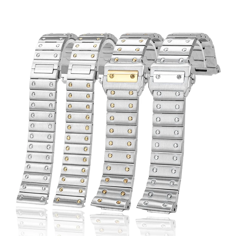 High quality Solid Metal bracelet For Cartier Santos 100 Rivet stainless steel watchband Watch Strap butterfly buckle 20mm 23mm