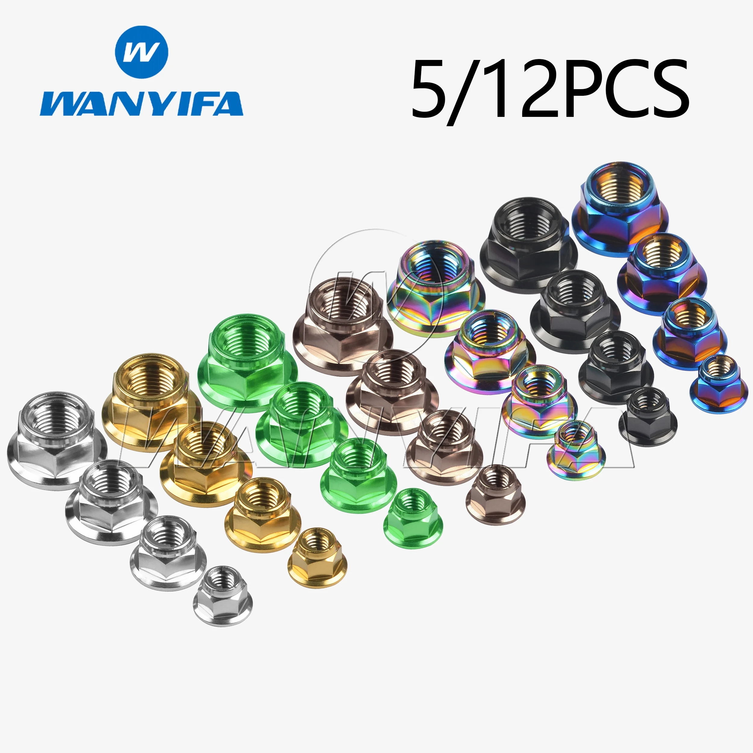 Wanyifa Titanium Alloy Gr5 Nut M6 M8 M10 M12 For Bicycle Motorcycle Modified Sprocket Locking Flange 5/12pcs