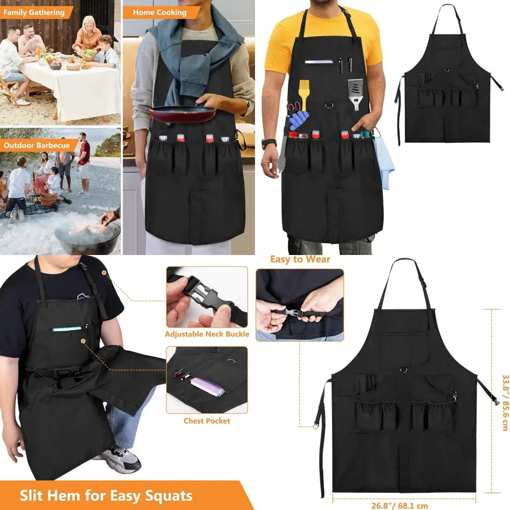 

Adjustable Chef's BBQ Apron with Pockets & Slit, Unisex Cooking Apron for Men & Women, Ideal for Kitchen, Barber, Painter, Carpe
