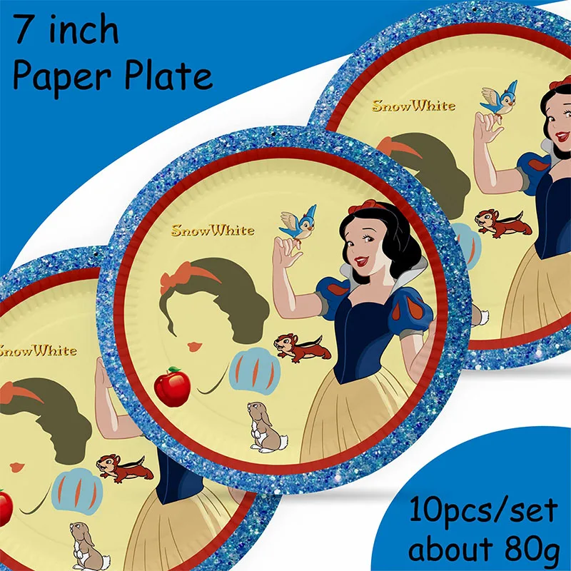 Snow White Birthday Party Set Cup Plate Napkins Tablecloth Cake Topper Balloons Disposable Tableware Baby Shower Supplies