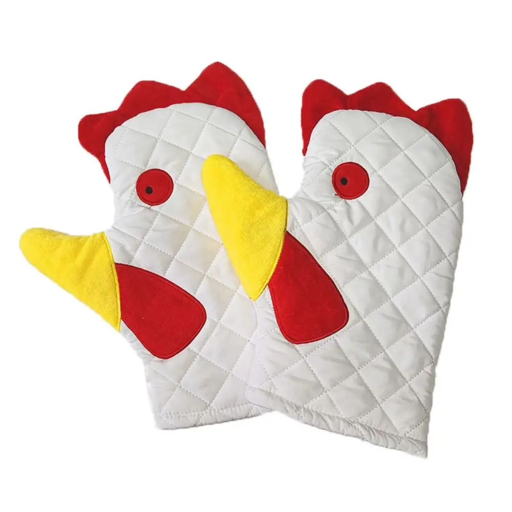 Cartoon Anti-Scalding Rooster Trim Oven Mitts Cotton Lined Heat Resistant Microwave Mitts Thickened Baking Gloves Cooking