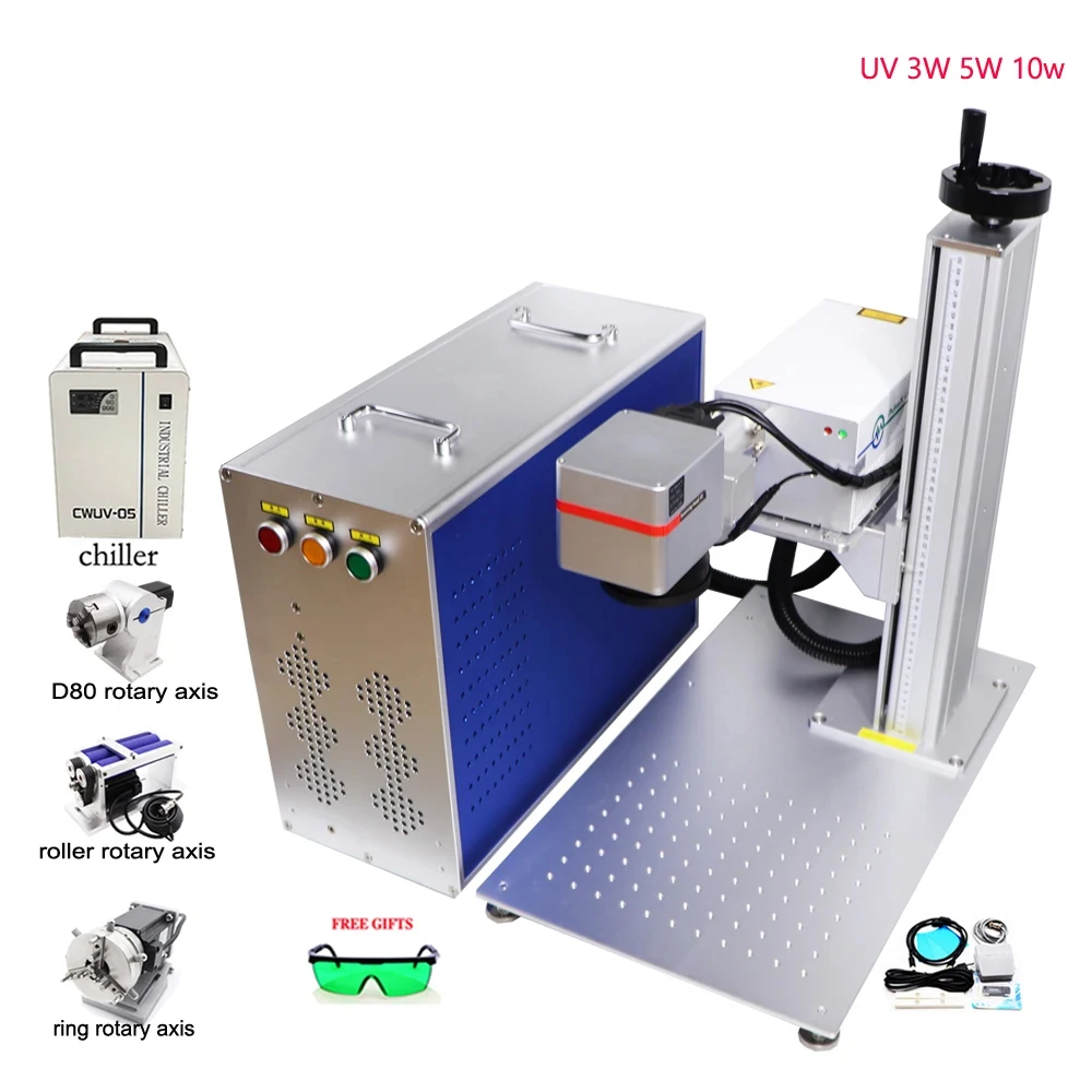 Air/Water Cooled 3W 5W 10W UV Laser Glass Crystals Marking Machine Rotary Axis Optional Metal Jewelry Engraver EZCAD2 Lightburn