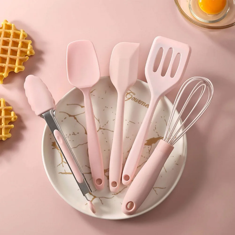 5pcs Silicone Cooking Tools Set Non-stick Cookware Spatula Fry Shovel Egg Beaters Food Tong Kitchen Utensils Set Kitchenware