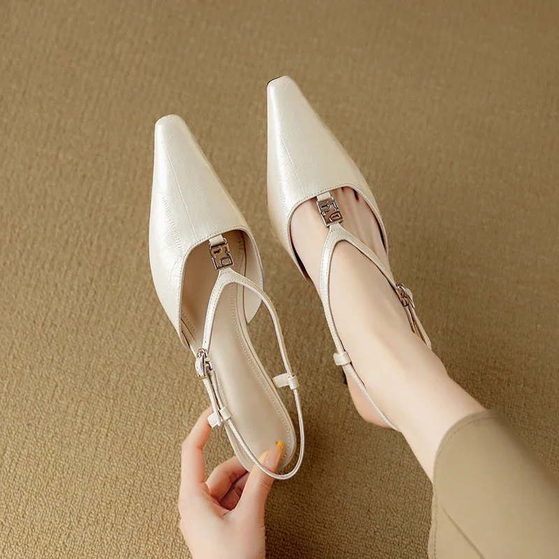 

Новинка 2023 года, летние женские сандалии из натуральной кожи, женская обувь из воловьей и овчины высотой 22-25 см с Т-образным ремешком сзади, квадратный носок, толстый высокий каблук