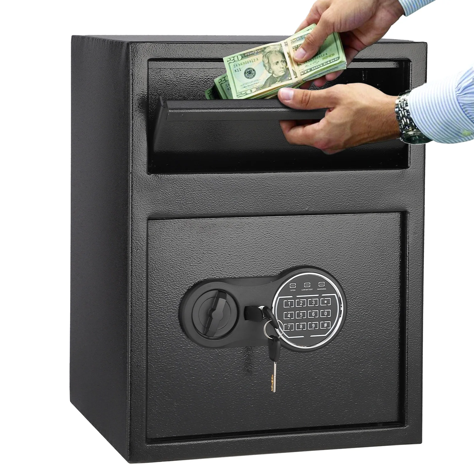 Digital Depository Safe Box, Electronic Steel Safe with Keypad, Locking Drop Box with Slot, Metal Lock Box with Emergency Keys