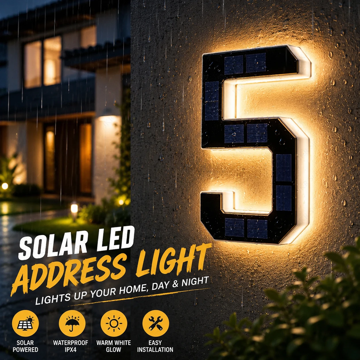 Solar-LED-Hausnummernschild Wasserdichte Adressleuchte mit Sensor für Außenbereich Haustür Hof Wand Garten Dekoration