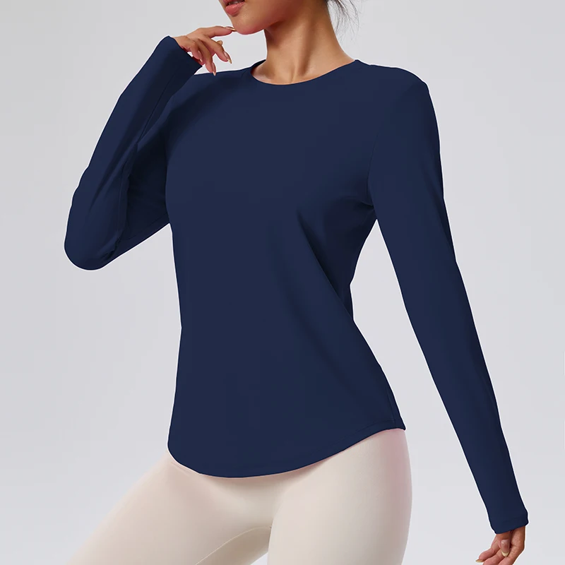 Spring Summer New Women's Yoga Top Loose Breathable Sports Long Sleeve T-shirt Basic Solid Color Top Riding Clothes