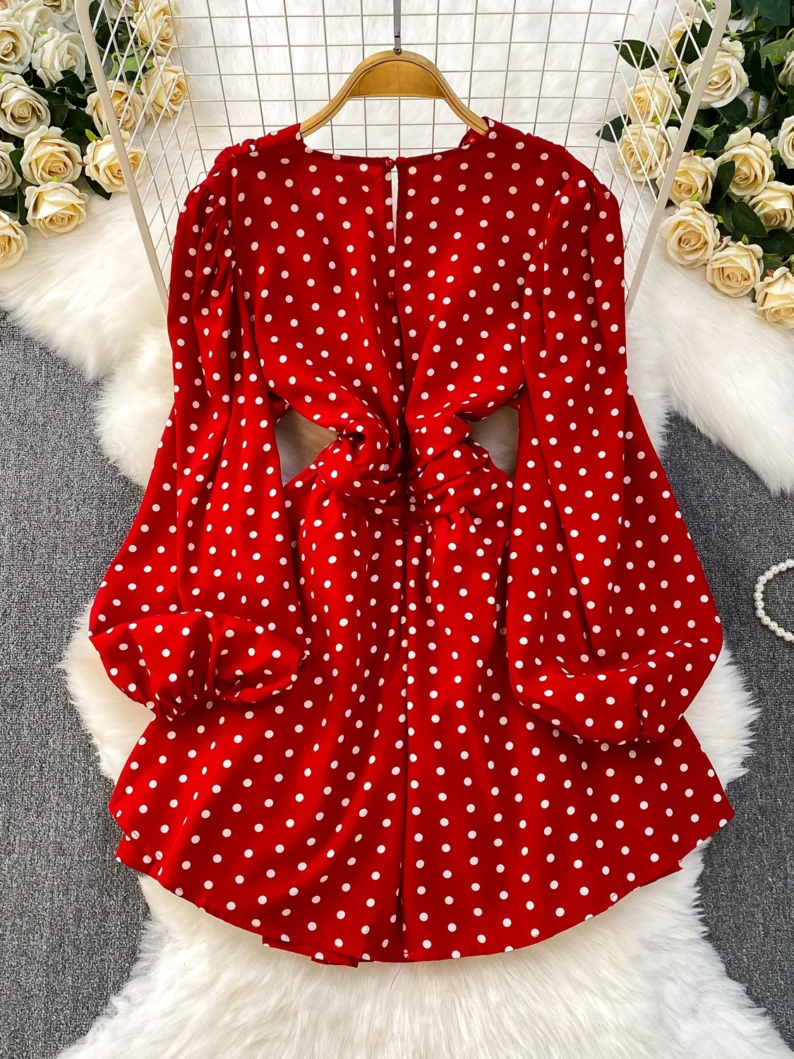 تنورة مثيرة من Vaion Sle V-Ne Lantern Sve Dr للسيدات للخريف منقط بخصر مطوي وتنورة ميدي Dr على شكل حرف a