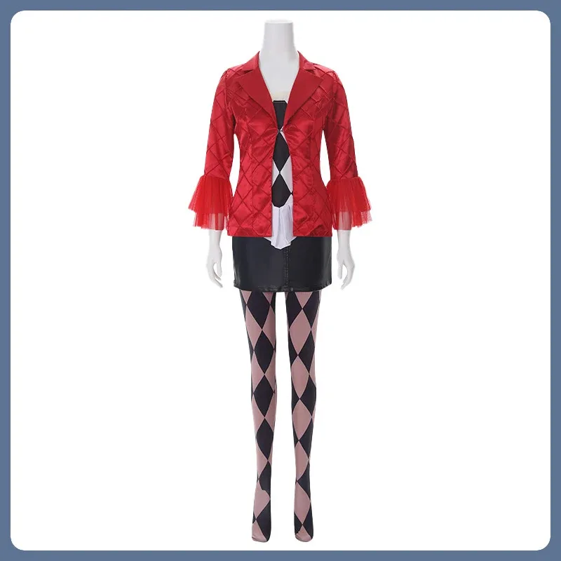 

2025 фильм клоун для девочек Harleys, сексуальные костюмы для косплея, женские шелковые чулки, короткие юбки, комплекты одежды, вечерние костюмы на Хэллоуин