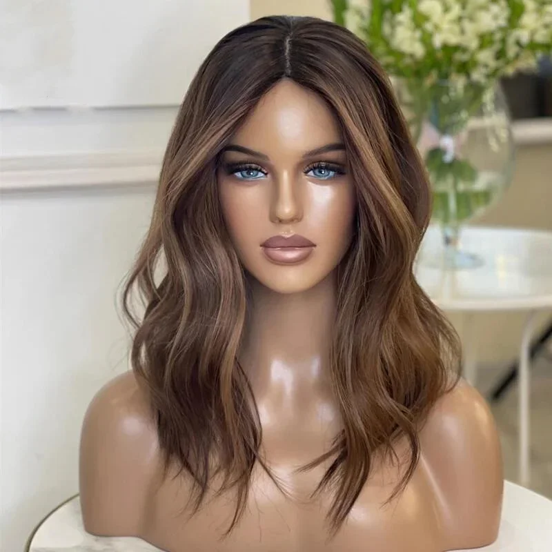 

Highlight Brown Glueless Soft Long body wave 5x5 Silk Base Jewish Human Hair With BabyHair HD Lace European Hair Preplucked