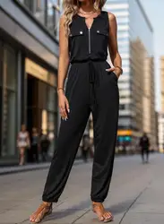 Elegant Urban Women's Jumpsuit 2024 Summer Solid Color Fashionable Sleeveless Zipper Slim Fit High Waisted Calf Pants Jumpsuit