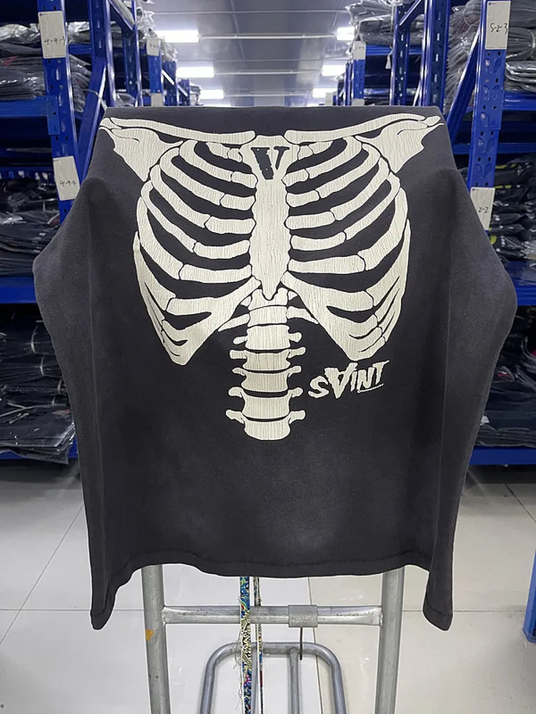 

Summer American Sle Loose Waed ort Sve T-irt Tee Bone Print Youth Faion Cotton Casual round Ne Top