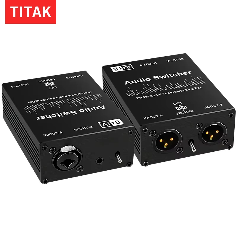 Passive 2 Way Audio Switcher, XLR/6.35mm/3.5mm Balanced Stereo Selector 2 In 1 Out or 1 In 2 Out Splitter Box