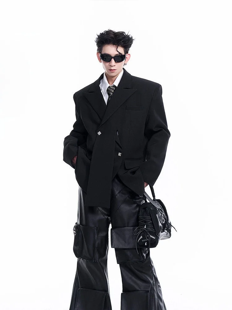 

StarTexceedend Men's Suit Jacket with Slit Design for Autumn Season Casual Wear Long Sleeve Korean Style One Button Closure