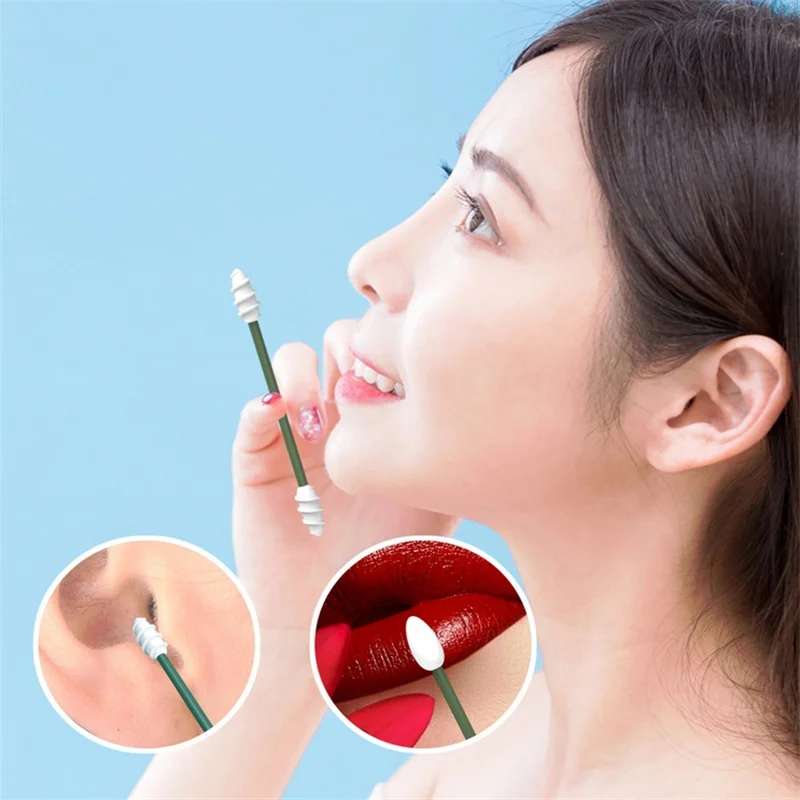 2 قطعة مسحات الأذن سيليكون قابلة لإعادة الاستخدام مع حافظة تنظيف الأذن براعم السيليكون مسحات العصي مزدوجة الرأس أعواد قطنية لتنظيف ماكياج