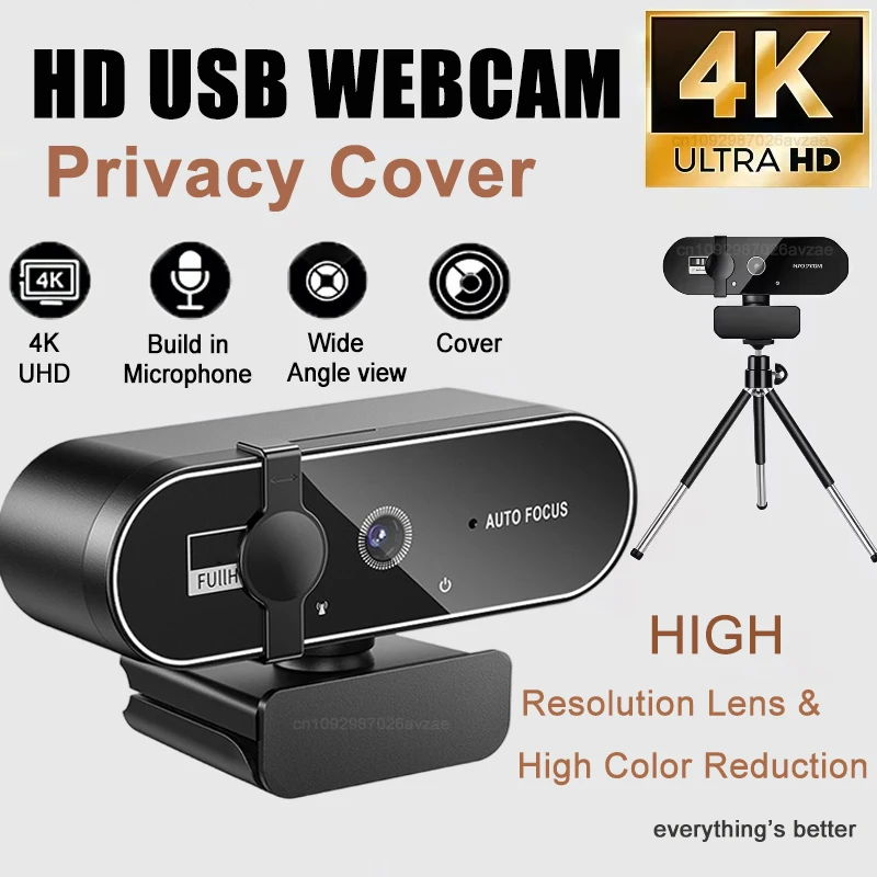 

Новая мини-веб-камера 4K HD с микрофоном, 2K Full HD, с автофокусом, USB, для ПК, ноутбуков, видеосъемки