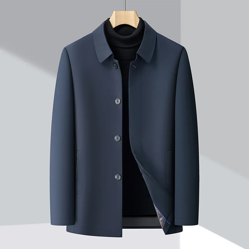 Winter Down Coats Men Turn Down Collar Single Breasted Lightweight White Duck Down Business Jacket for Middle Aged Dad JK-189