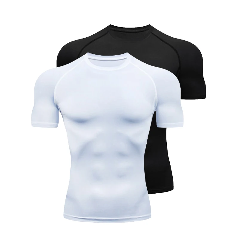 Camiseta de compresión para correr para hombre, camisetas deportivas de manga corta, sudadera para gimnasio y Fitness, chándal para correr, camisetas atléticas para hombre