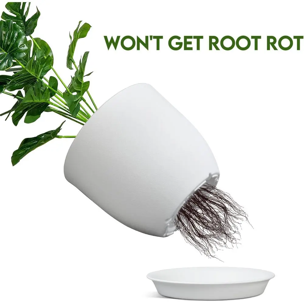 8 Inch Plant Pots Set of 2 with Drainage Holes, Suitable for Indoor and Outdoor Plants (White)