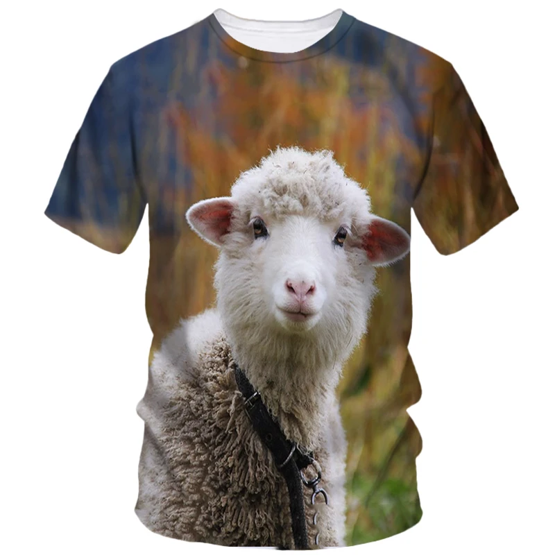 Small Sheep Animal Print Hip Hop Men Short Sleeve New Creative Street Trend Personality Casual T-Shirt O Collar Comfortable Top