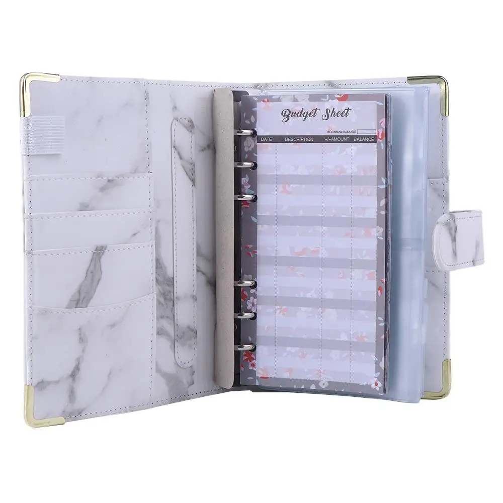 per il budget Pianificatore di budget Busta con cerniera Notebook A6 Raccoglitore per notebook Raccoglitore per budget in marmo Notebook in marmo Raccoglitore a 6 anelli