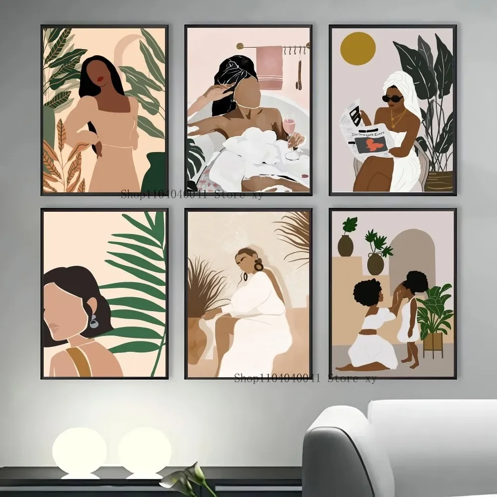 1PC Modern Simple Woman Leaves Poster Paper Print Home Living Room Bedroom Entrance Bar Restaurant Cafe Art Painting Decorati
