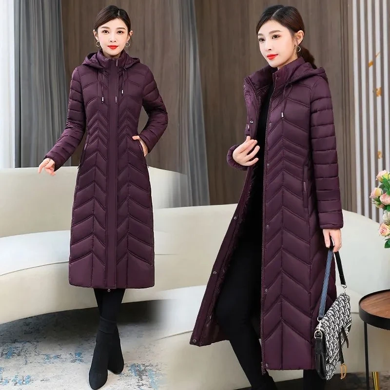 2024 NEW Winter Hooded Down Jacket 5XL Women\'s Warm Parka Fashion Down Cotton Women Long Coat Slim Temperament Female Overcoat